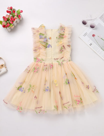 AERBA DRESS Wedding Flower Girl Dresses Princess Dress Ruffle Sleeve Boho Cake Dress