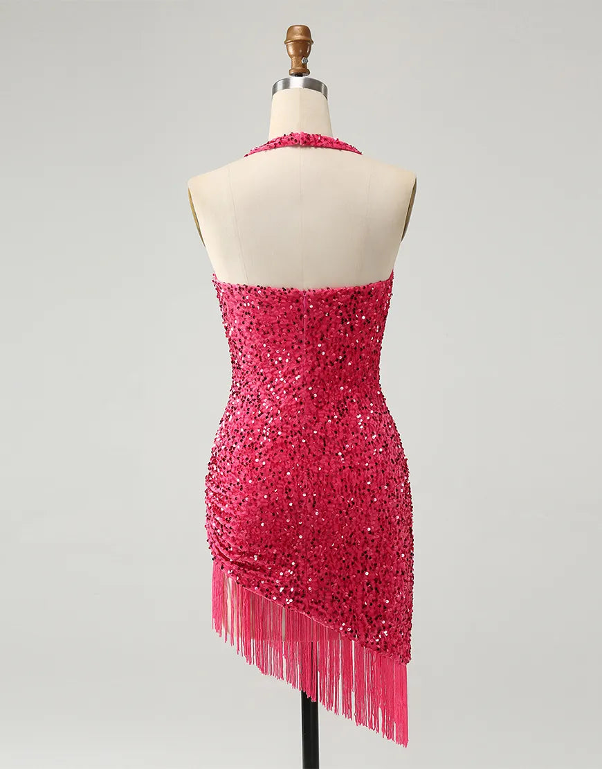 AerbaDress Homecoming Dress Glitter Sequins Tight with Tassels