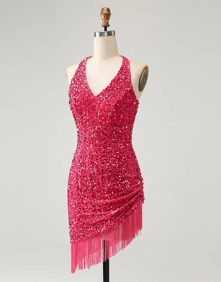 AerbaDress Homecoming Dress Glitter Sequins Tight with Tassels