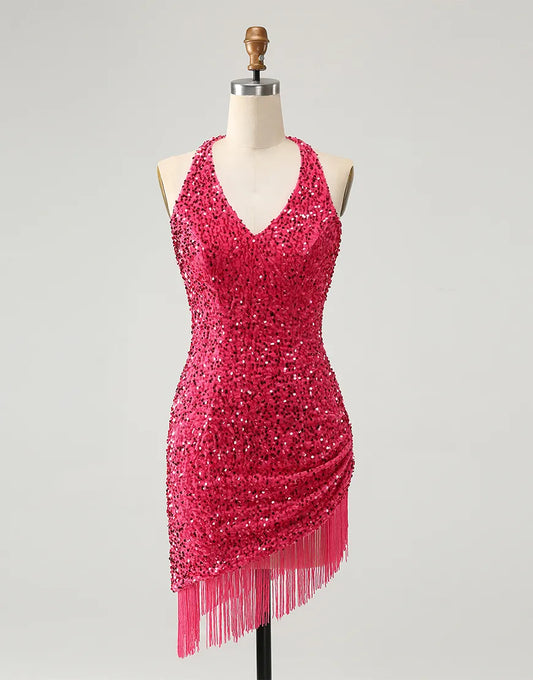 AerbaDress Homecoming Dress Glitter Sequins Tight with Tassels