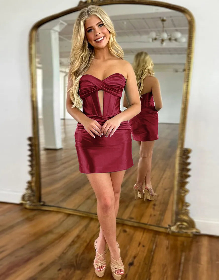 AerbaDress Homecoming Dress Satin Strapless Tight