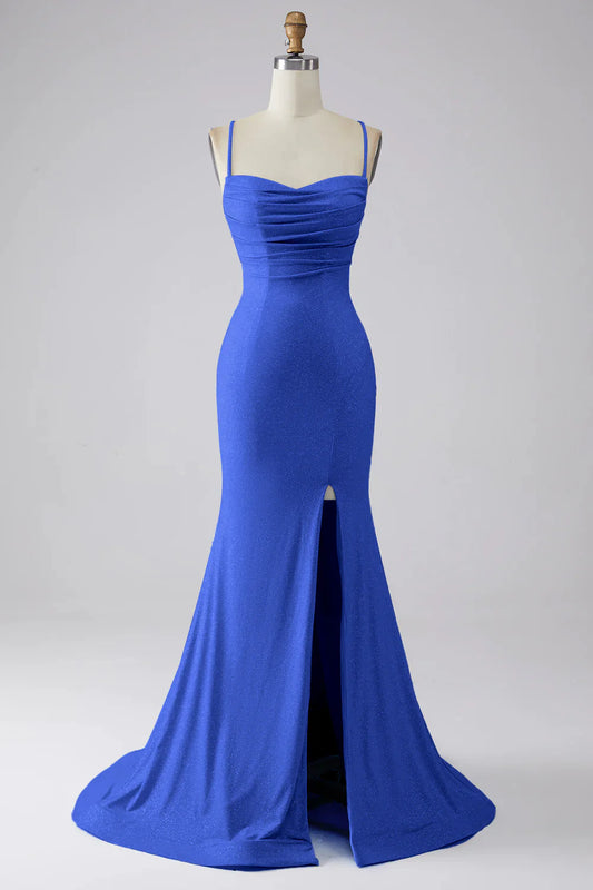 AerbaDress Light Blue Sparkly Mermaid Prom Dress with Slit