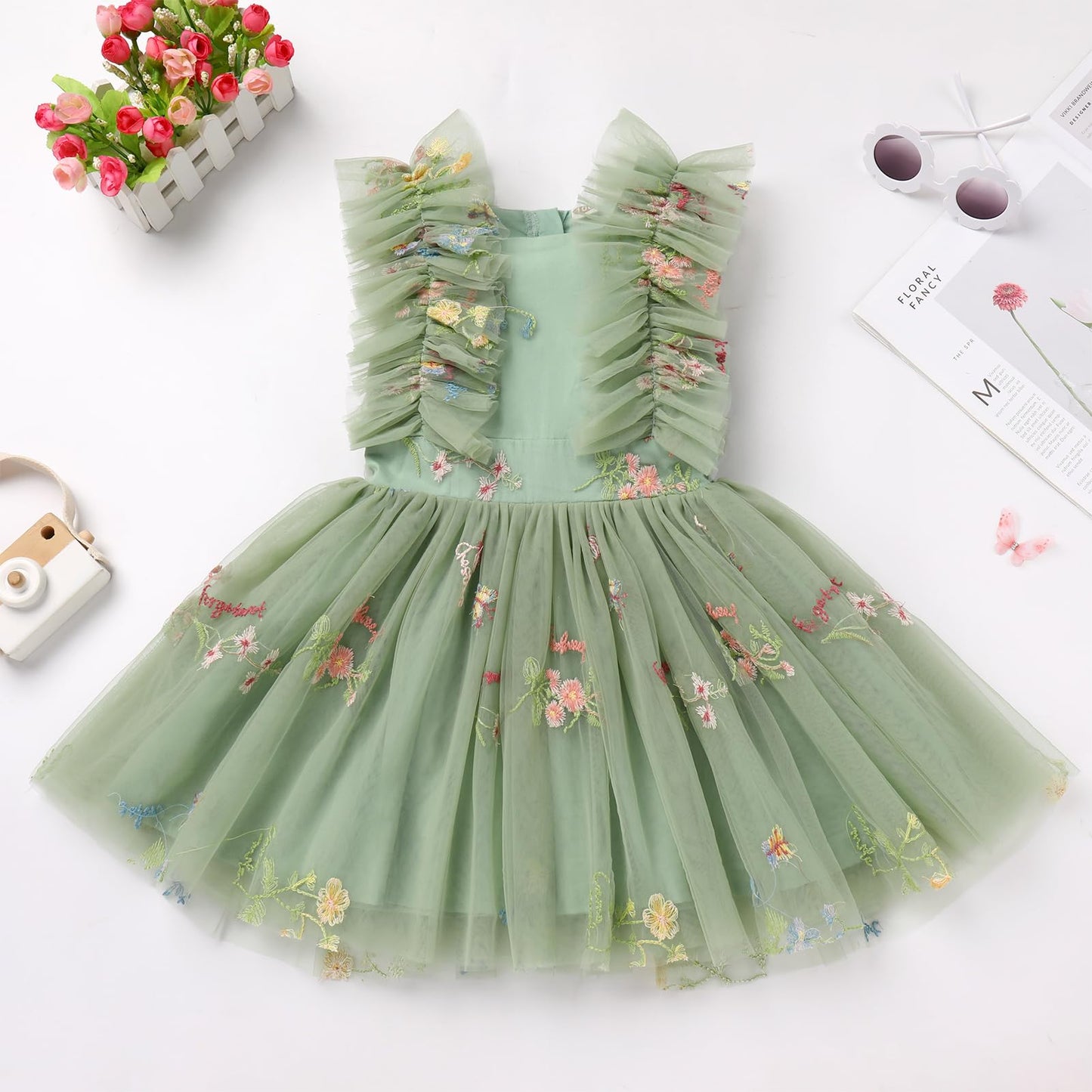 AERBA DRESS Wedding Flower Girl Dresses Princess Dress Ruffle Sleeve Boho Cake Dress