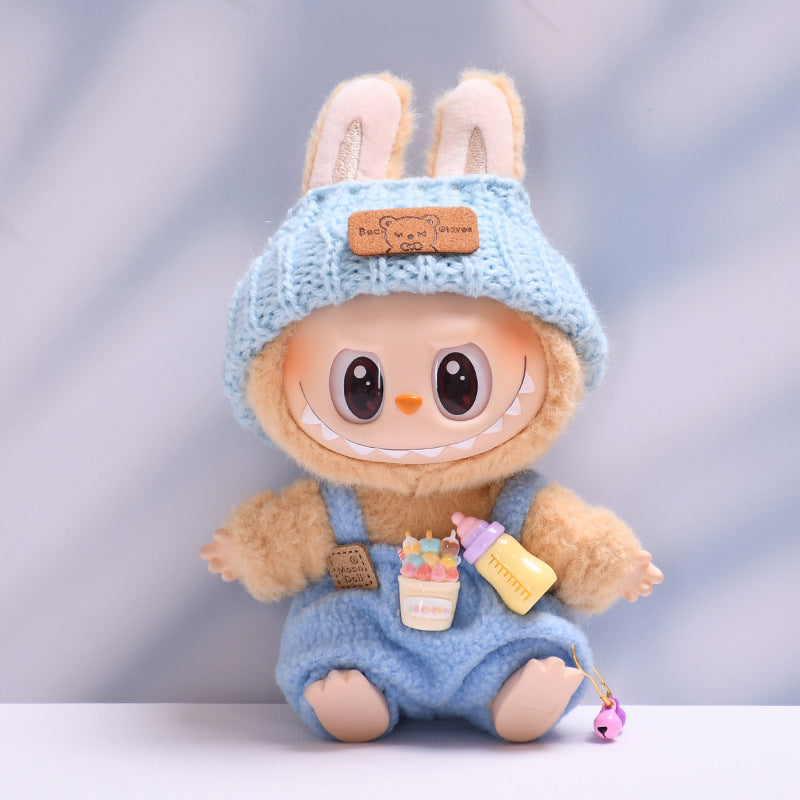 Handmade Labubu Outfit Strap Pants+Little Bear Knitted Hat (not including dolls )