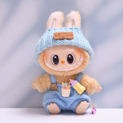 Handmade Labubu Outfit Strap Pants+Little Bear Knitted Hat (not including dolls )