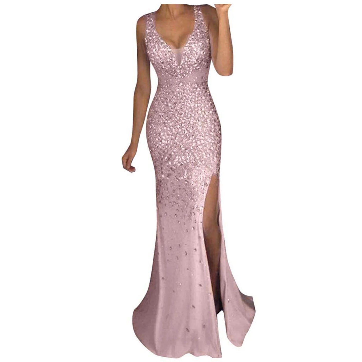 AerbaDress Sequin Dress for Sexy Long Gold Party Dress Evening Gown Bridesmaid Sequin Prom V Neck Dresses for Women