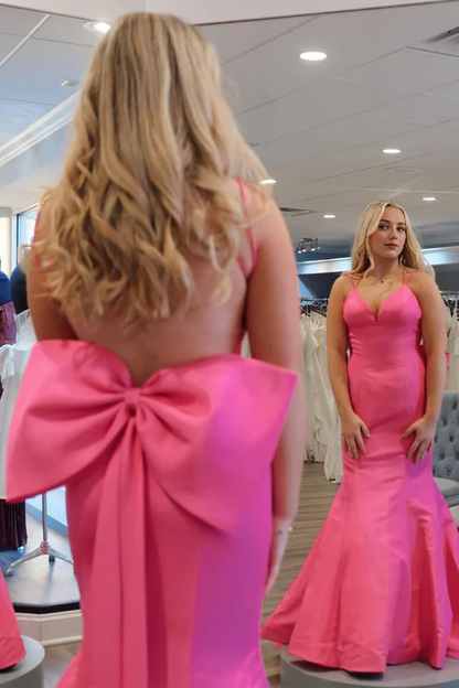 AerbaDress Pink Evening Dress V Neck Satin Fashionable and Beautiful Mermaid Long Prom Dresses