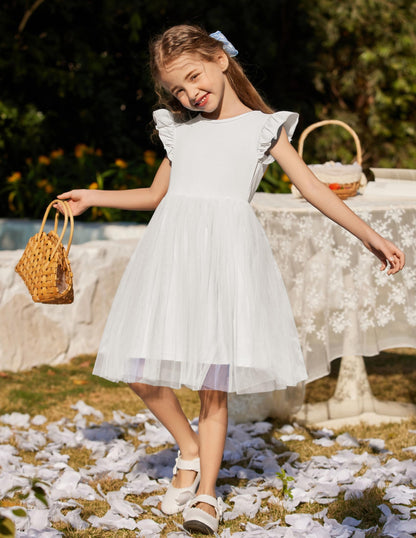 AERBA DRESS Wedding Flower Girl Dresses Toddler Dress Ruffle Tulle Dresses Cute Summer Party Princess Sundress Dress