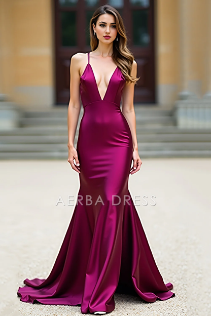 AERBA DRESS Formal Wear Dresses Elegant Mermaid Deep V Neck Spaghetti Straps Backless Long Prom Dress