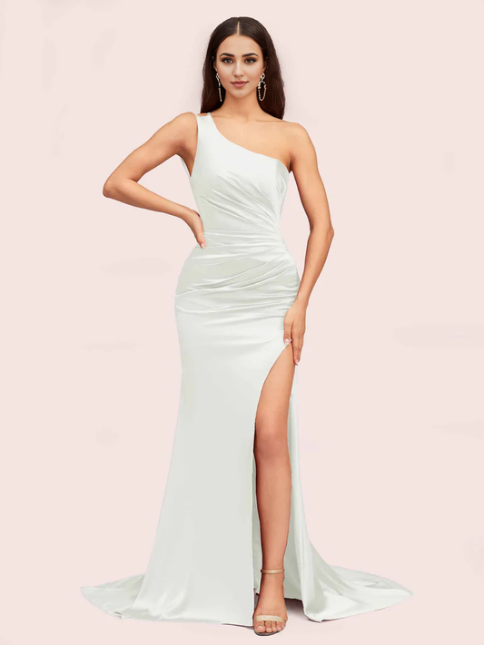 AerbaDress Bridesmaid Dresses Online Sexy One Shoulder Mermaid Side Slit Long Soft Satin