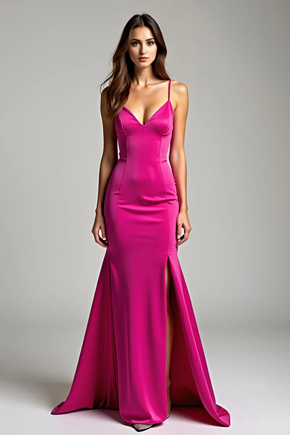 AERBA DRESS Formal Wear Dresses Charming Sheath V Neck Spaghetti Strap Backless Long With Slit Fashion Prom Dress