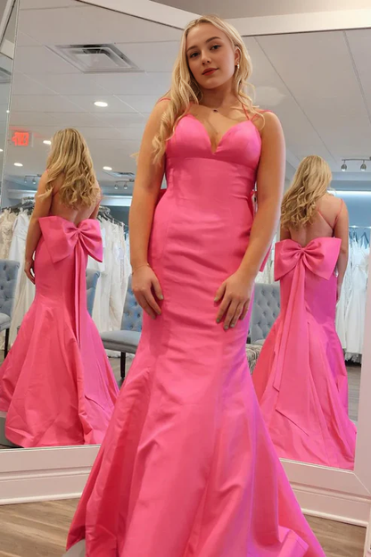 AerbaDress Pink Evening Dress V Neck Satin Fashionable and Beautiful Mermaid Long Prom Dresses
