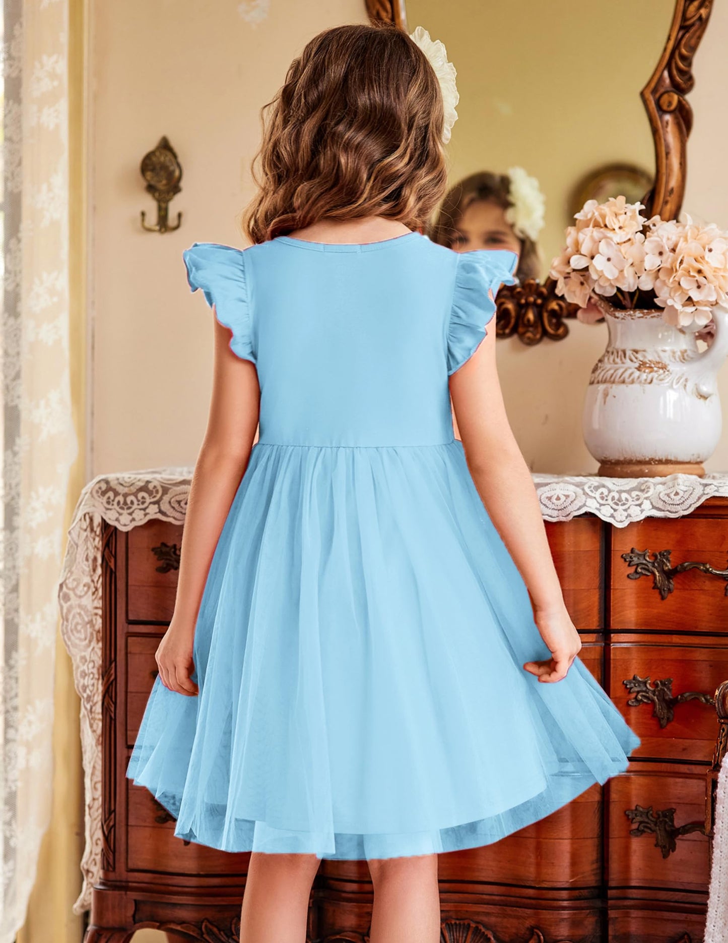 AERBA DRESS Wedding Flower Girl Dresses Toddler Dress Ruffle Tulle Dresses Cute Summer Party Princess Sundress Dress