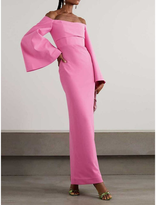 AerbaDress Sheath / Column Evening Gown Elegant Dress Formal Ankle Length Long Sleeve Scoop Neck Stretch Fabric with Ruched
