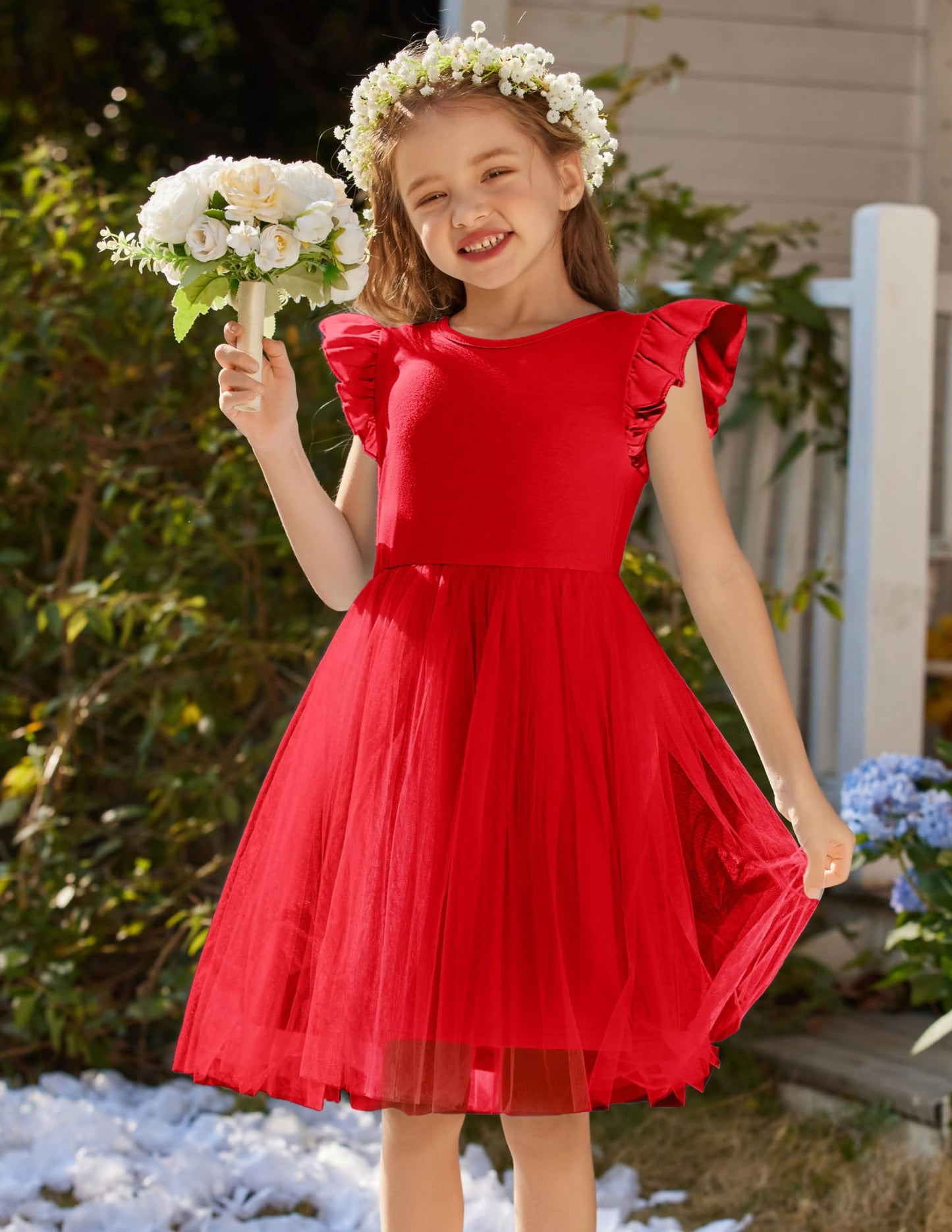 AERBA DRESS Wedding Flower Girl Dresses Toddler Dress Ruffle Tulle Dresses Cute Summer Party Princess Sundress Dress