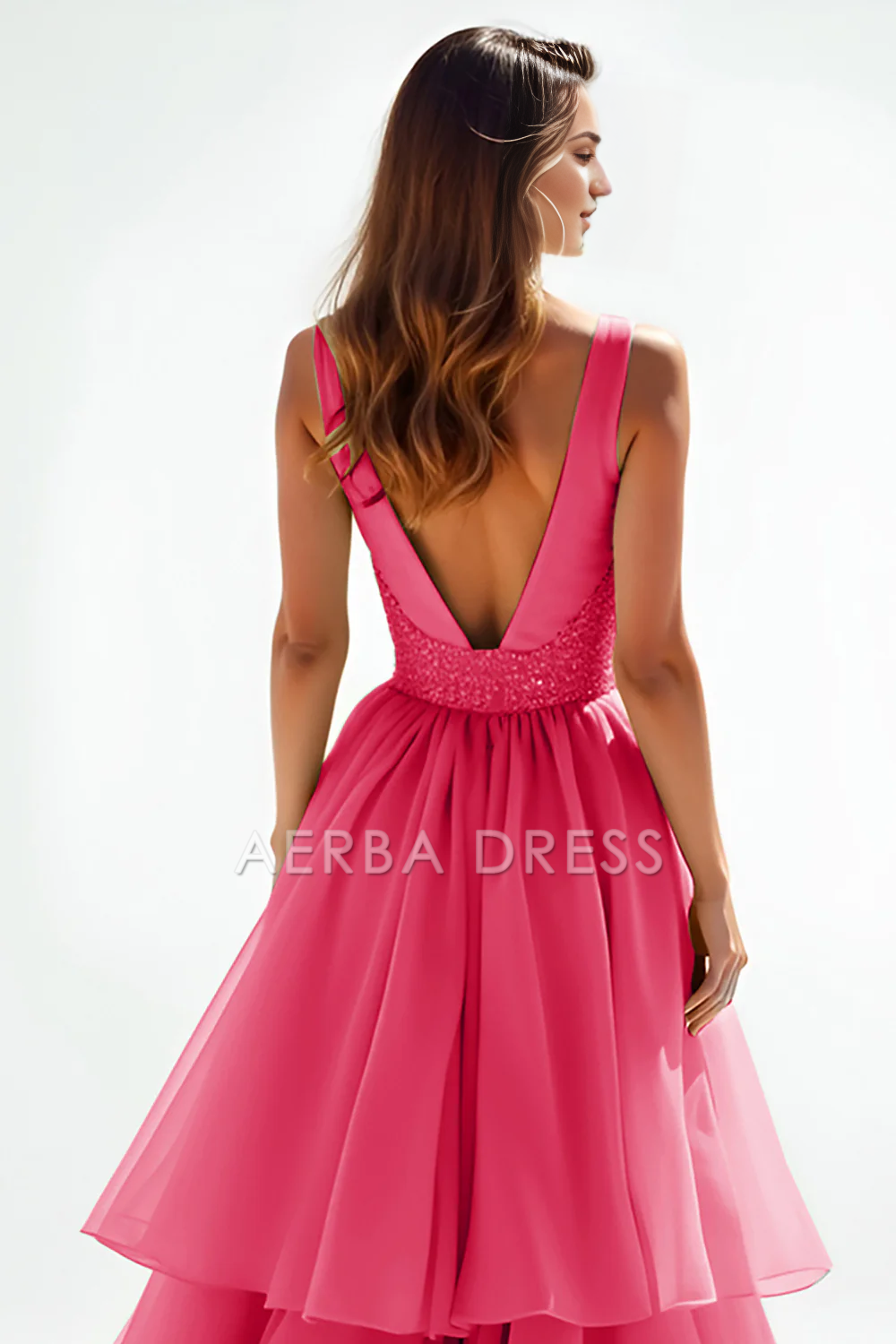 AERBA DRESS Formal Wear Dresses Exquisite A Line V Neck Backless Tiered Ruched Fashion Long Prom Dress