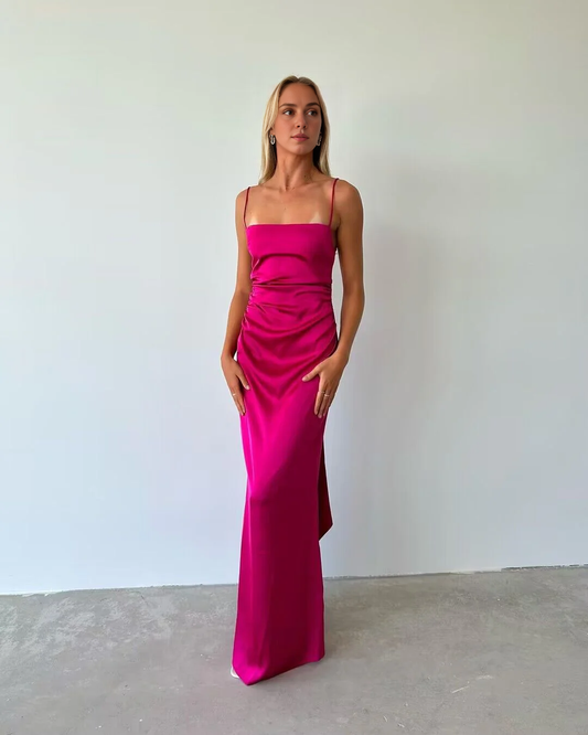AERBA DRESS Prom Dress Satin Sheath Spaghetti Strap Sleeveless Backless Charming Exquisite Formal Wear Dresses