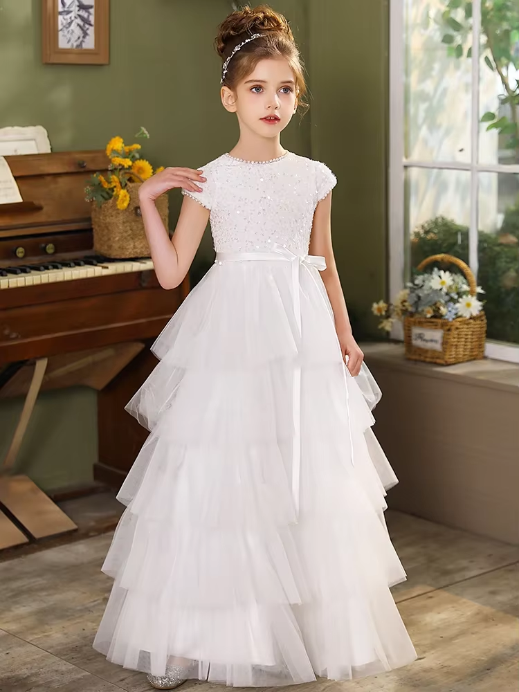 AERBA DRESS Wedding Flower Girl Dress Elegant Tulle Fluffy Communion Gown Net Bridesmaid Gowns Girls Birthday Gift Pageant Dress