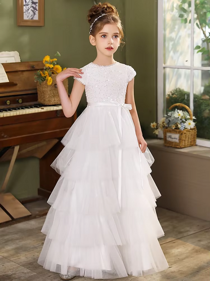 AERBA DRESS Wedding Flower Girl Dress Elegant Tulle Fluffy Communion Gown Net Bridesmaid Gowns Girls Birthday Gift Pageant Dress