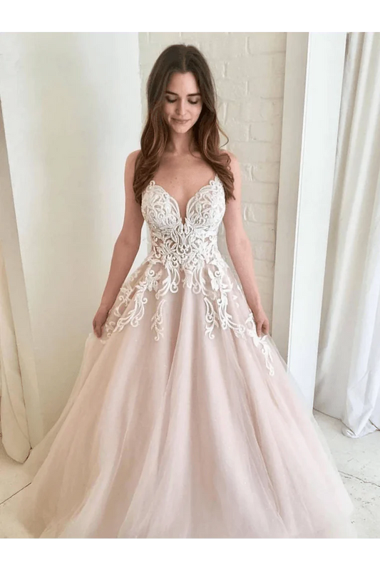 AerbaDress Wedding Dress Formal Dresses A Line V Neck Champagne Tulle Prom Dresses