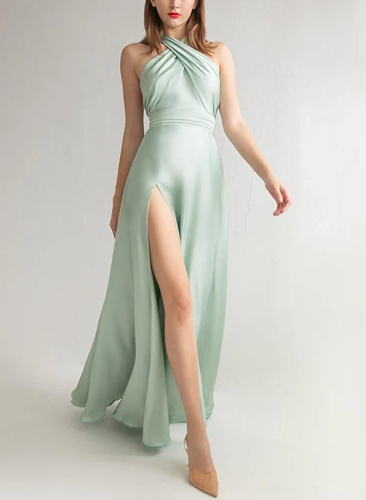 AerbaDress A-Line/Princess Halter Floor-Length Long Bridesmaid Dresses