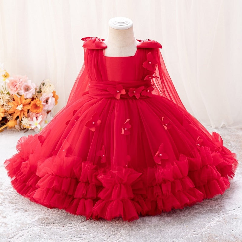 AERBA DRESS Wedding Flower Girl Dress Girls Three Dimensional Butterfly Princess Dress Baby Pearl Bow Tutu Skirt Carnival Birthday Party Evening Dress Princess Dress