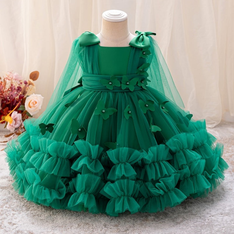 AERBA DRESS Wedding Flower Girl Dress Girls Three Dimensional Butterfly Princess Dress Baby Pearl Bow Tutu Skirt Carnival Birthday Party Evening Dress Princess Dress