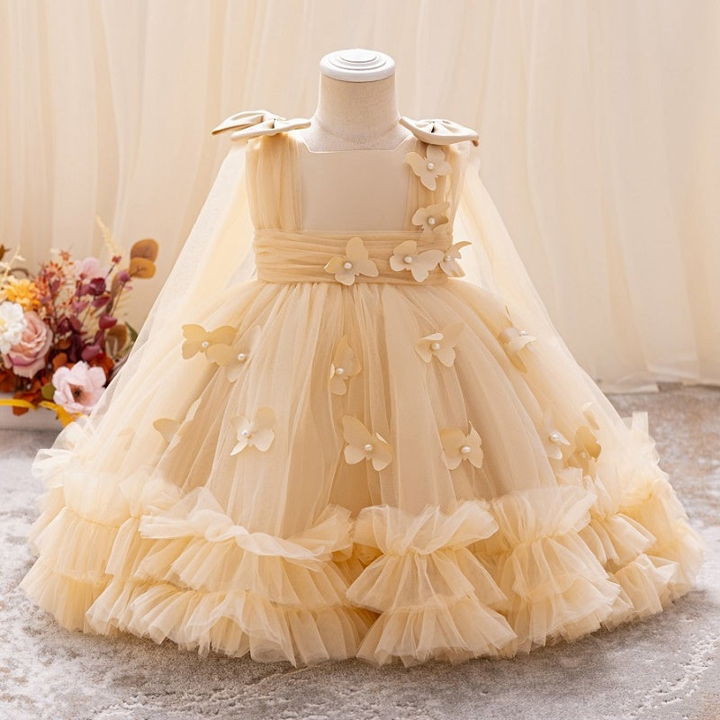AERBA DRESS Wedding Flower Girl Dress Girls Three Dimensional Butterfly Princess Dress Baby Pearl Bow Tutu Skirt Carnival Birthday Party Evening Dress Princess Dress