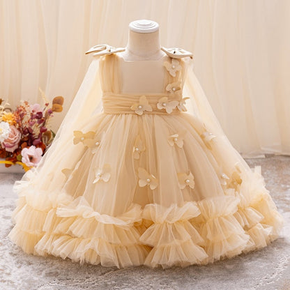 AERBA DRESS Wedding Flower Girl Dress Girls Three Dimensional Butterfly Princess Dress Baby Pearl Bow Tutu Skirt Carnival Birthday Party Evening Dress Princess Dress