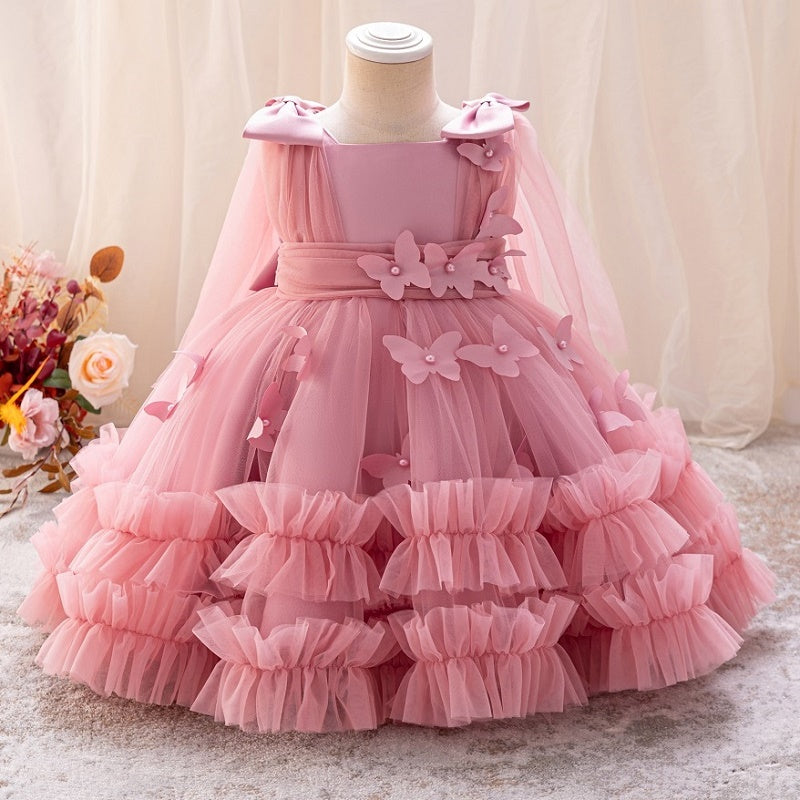 AERBA DRESS Wedding Flower Girl Dress Girls Three Dimensional Butterfly Princess Dress Baby Pearl Bow Tutu Skirt Carnival Birthday Party Evening Dress Princess Dress