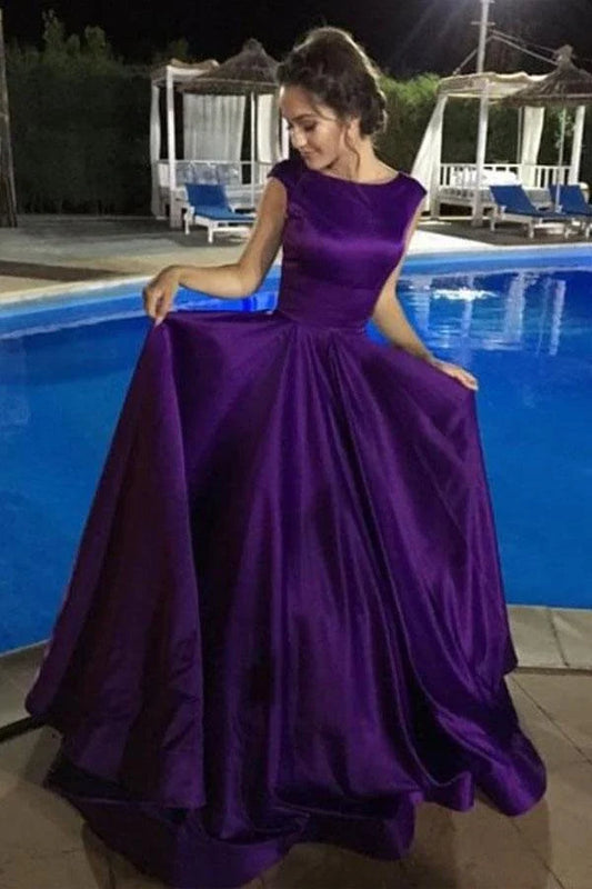 AerbaDress Prom Dresses Ball Gown Satin Sleeveless Bateau Backless