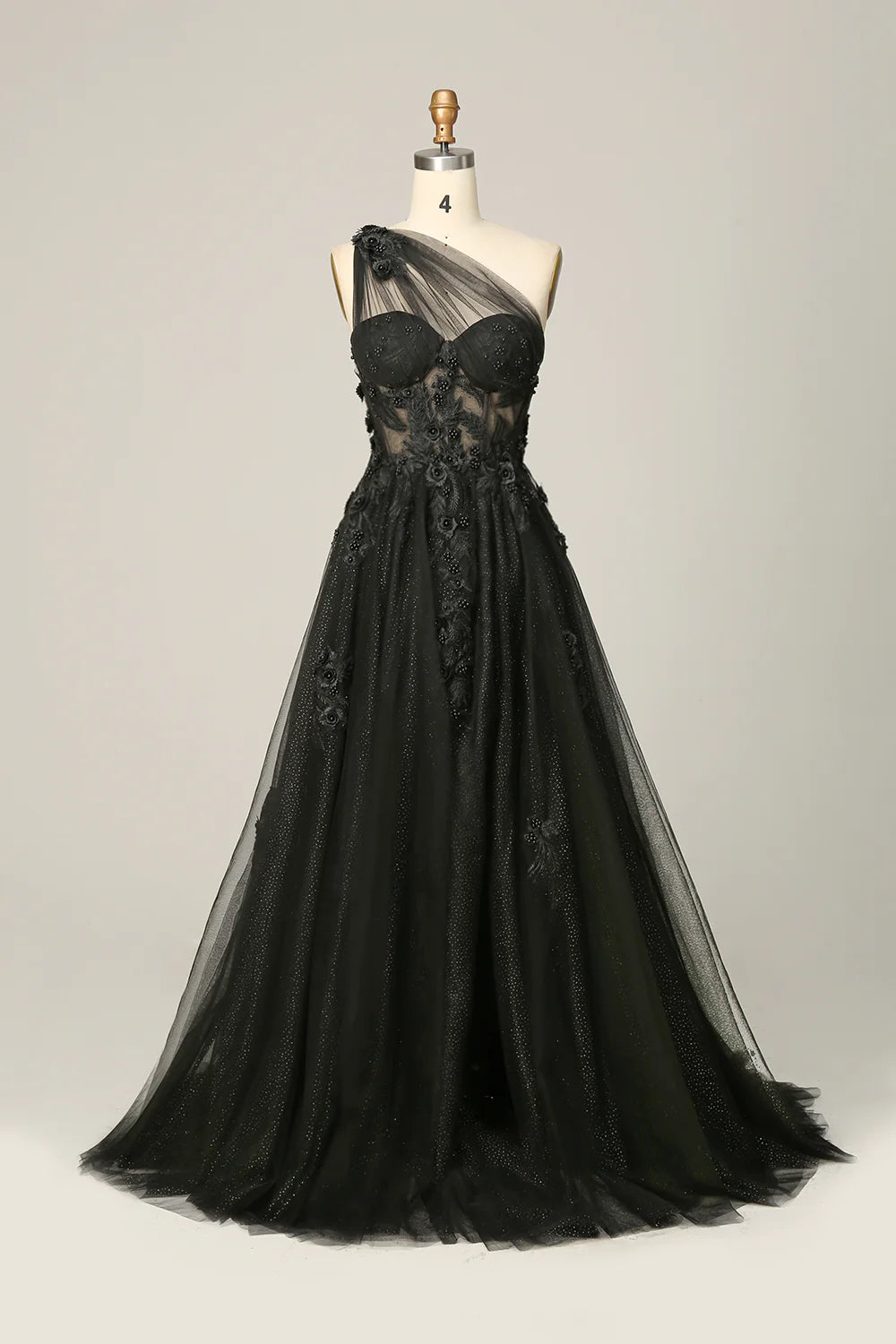 AerbaDress  A Line One Shoulder Long Prom Dress with Appliques