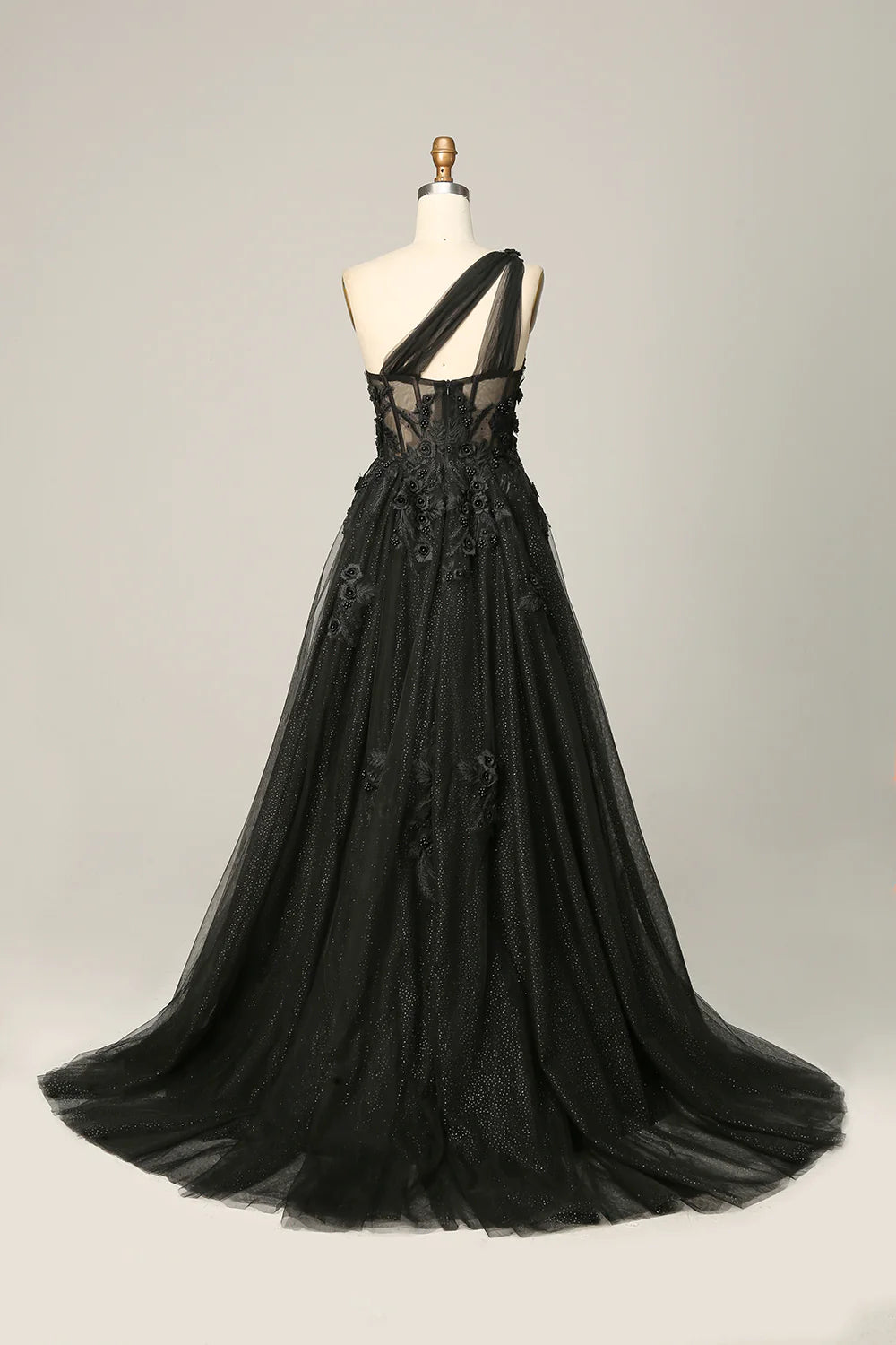 AerbaDress  A Line One Shoulder Long Prom Dress with Appliques