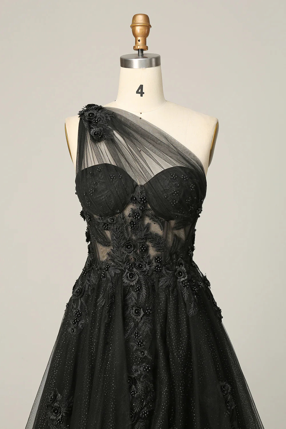 AerbaDress  A Line One Shoulder Long Prom Dress with Appliques
