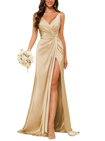 AerbaDress Sheath V-Neck Sleeveless Floor-Length Bridesmaid Dress With Ruched