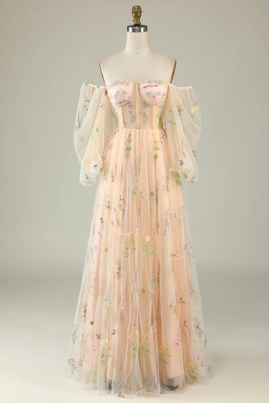 AerbaDress Off The Shoulder Long Sleeves A-Line Prom Dress