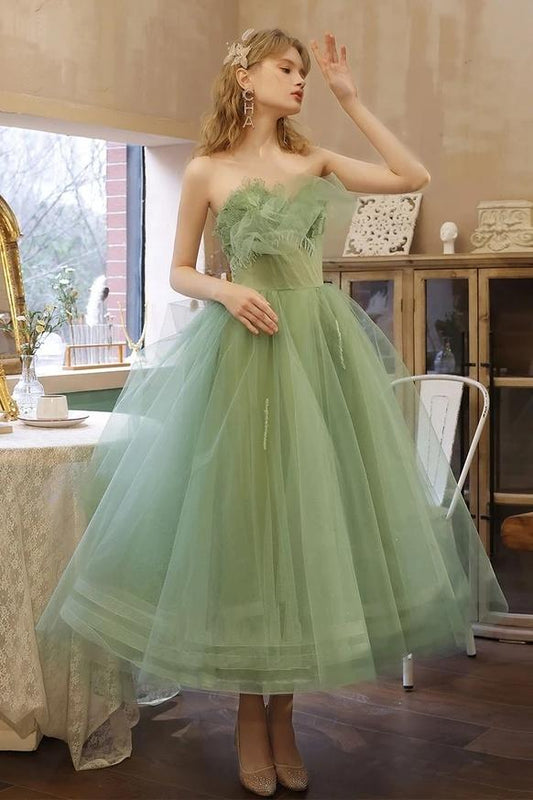 AerbaDress Prom Dresses Charming Strapless Ruffles Length Lace Up Tulle Homecoming Dress