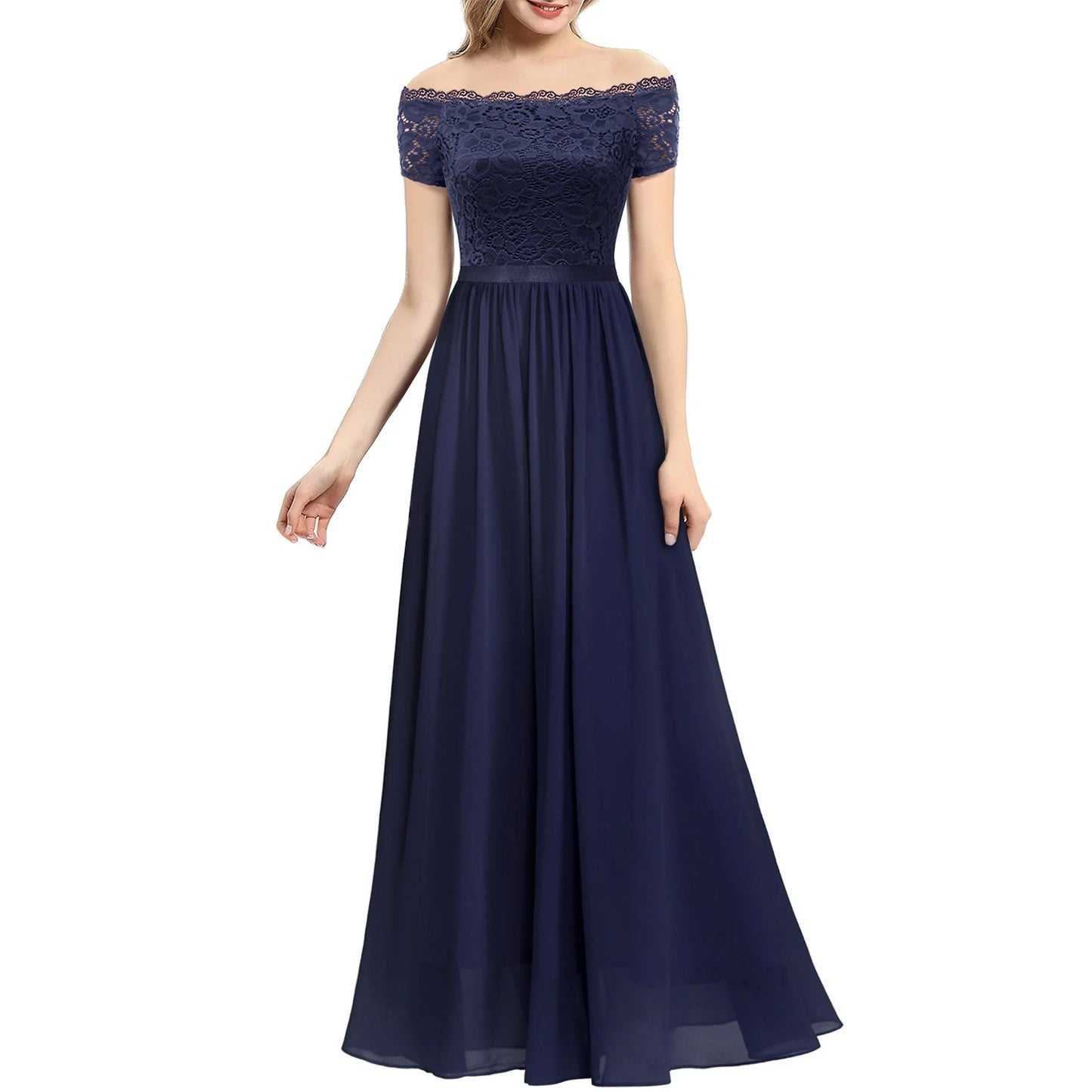 AerbaDress Elegant Women Floral Lace Wedding Bridesmaid Dress Female Off Shoulder Maxi Party Dresses