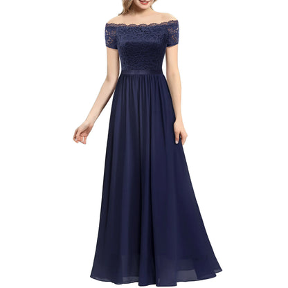 AerbaDress Elegant Women Floral Lace Wedding Bridesmaid Dress Female Off Shoulder Maxi Party Dresses