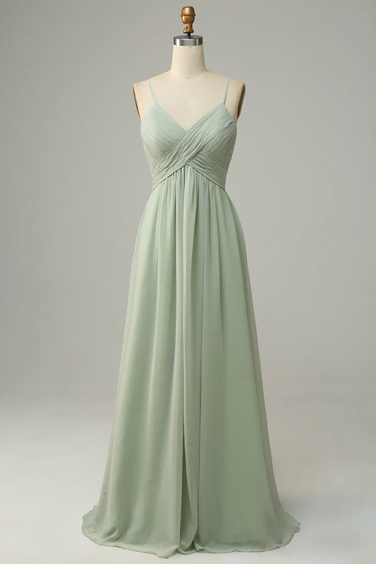 AerbaDress Spaghetti Straps Sleeveless Dusty Sage Bridesmaid Dress