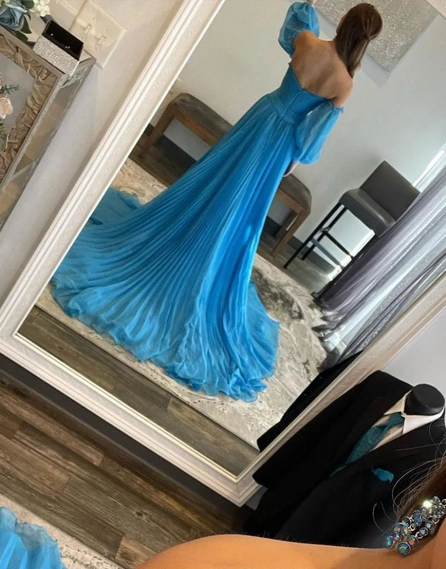 AerbaDress Prom Dress Elegant A-Line Court Train With Detachable Sleeves