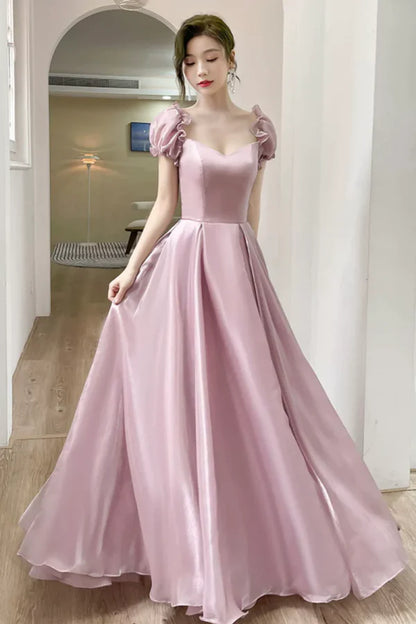 Elegant A-Line Off-Shoulder Ruffled Dusty Pink Floor-Length Prom Dress