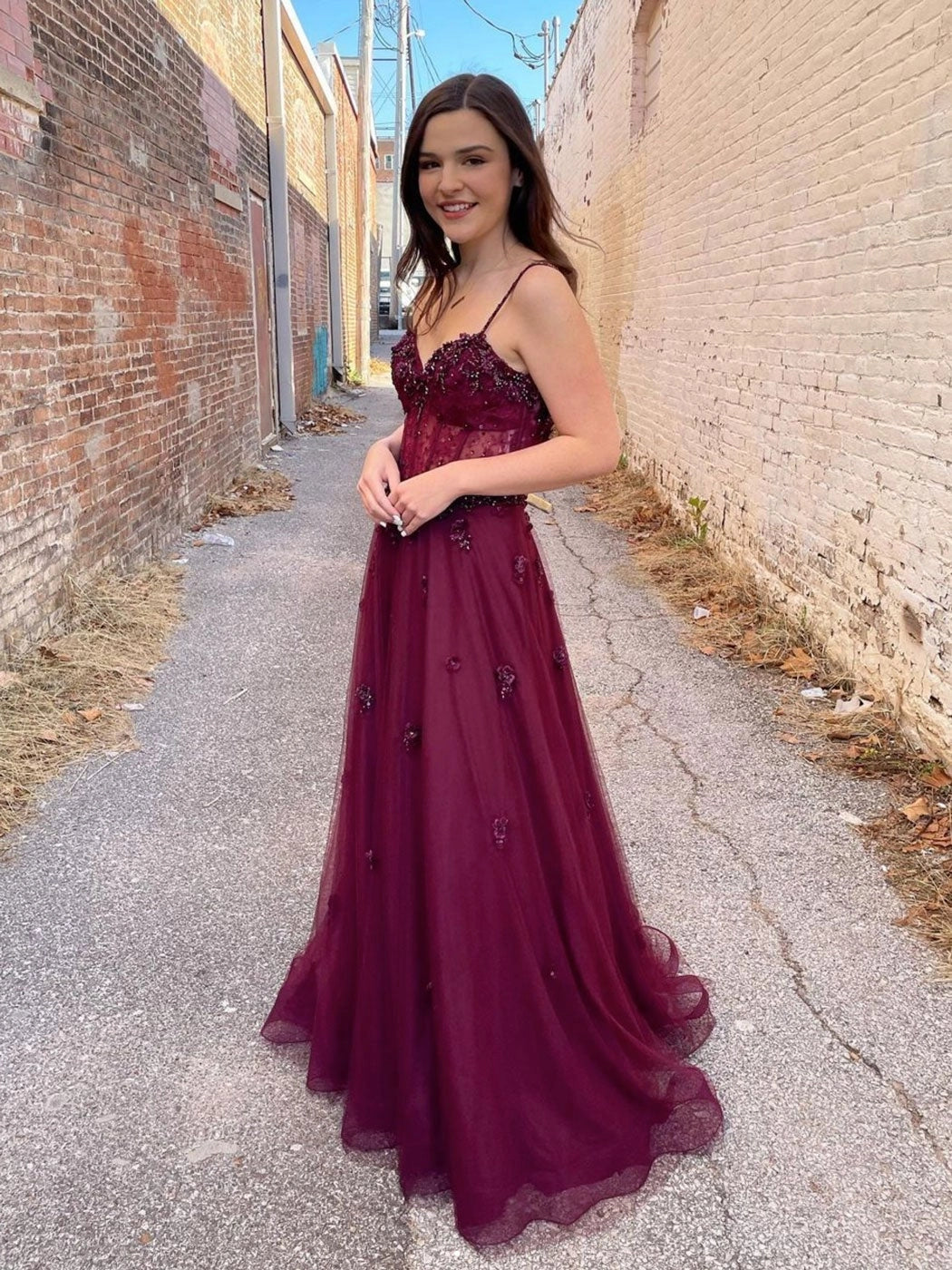 Elegant A-Line Sweetheart Beaded Burgundy Floor-Length Prom Dress