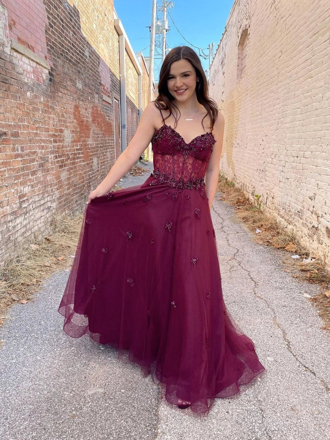 Elegant A-Line Sweetheart Beaded Burgundy Floor-Length Prom Dress