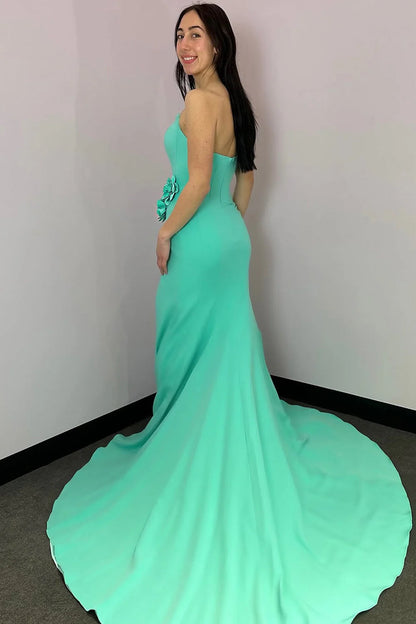 Elegant Mermaid Strapless 3D Flower Mint Floor-Length Prom Dress