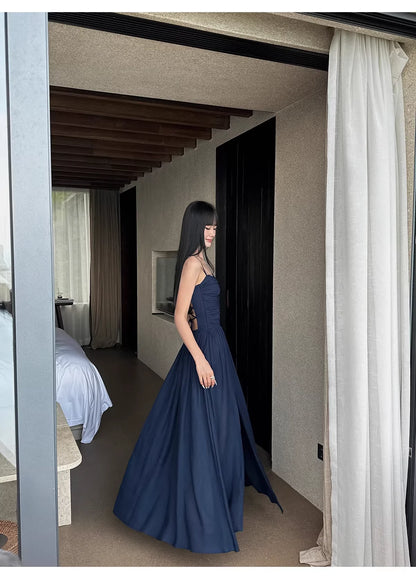 Ethereal A-Line Square-Neck Ruched Midnight Blue Chiffon Evening Dresses