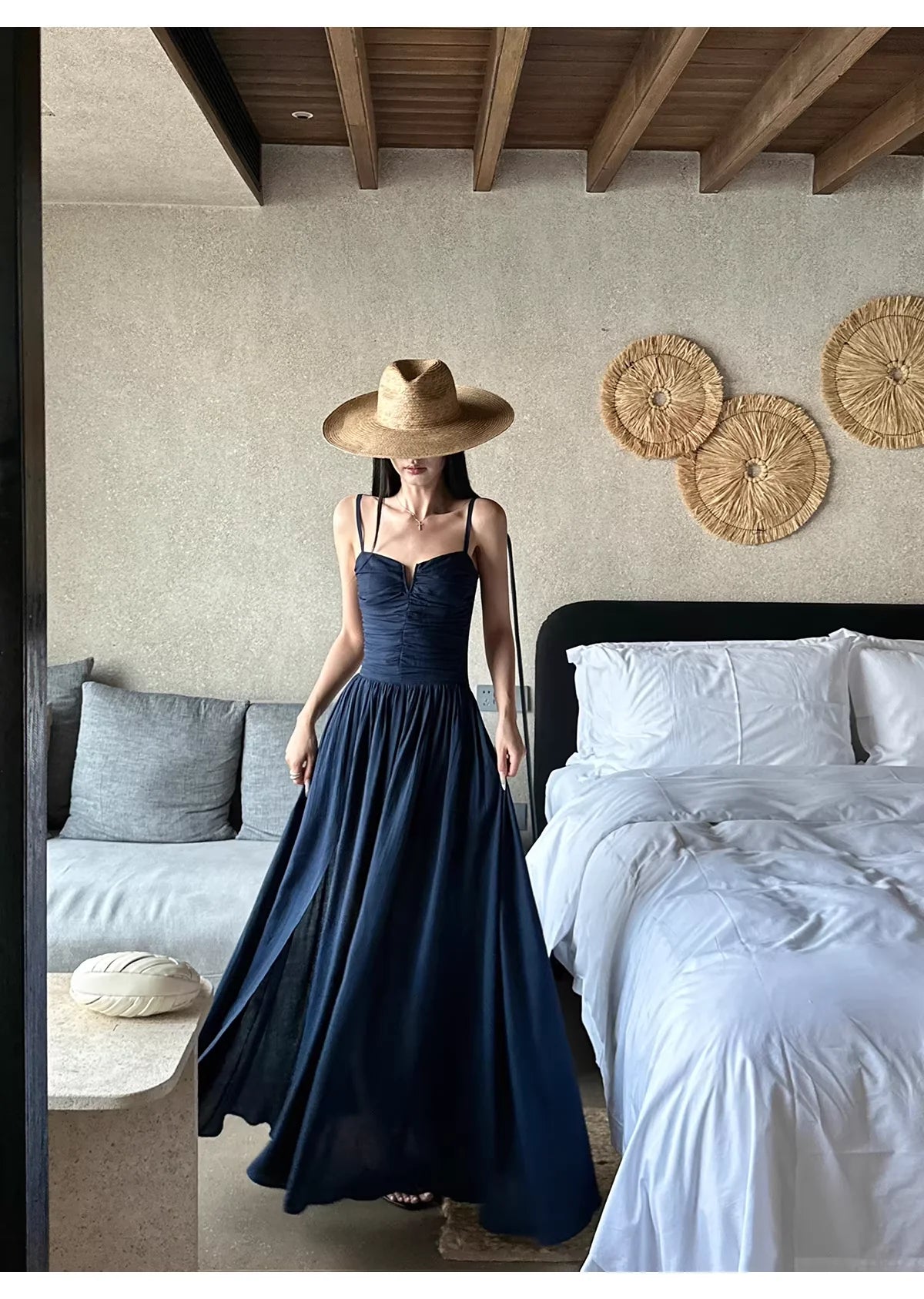 Ethereal A-Line Square-Neck Ruched Midnight Blue Chiffon Evening Dresses