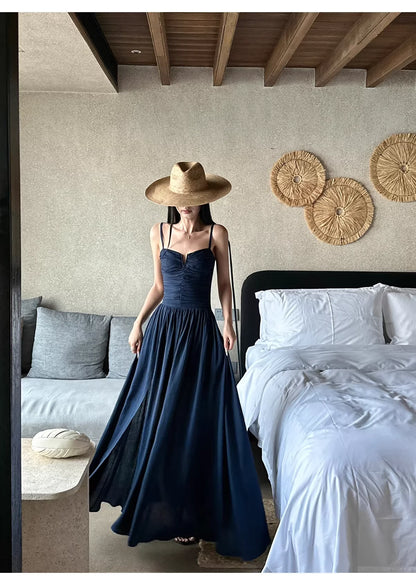 Ethereal A-Line Square-Neck Ruched Midnight Blue Chiffon Evening Dresses