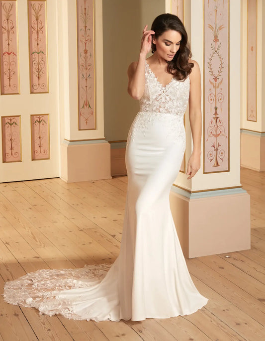 AerbaDress a modern crepe and lace sheath with keyhole back