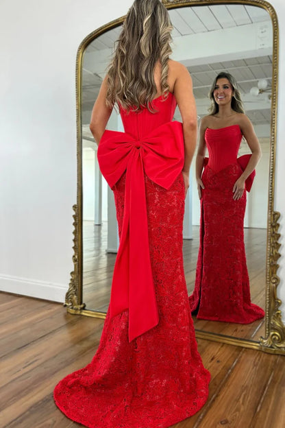 Glamorous Mermaid Strapless Sleeveless Bow-Back Floor-Length Prom Dresses